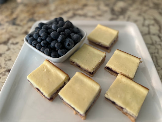 Blueberry Cheesecake Shortbread Bars (2 dozen) | Please contact us for pick up. Allow at least 2 business days between order and pick up date.